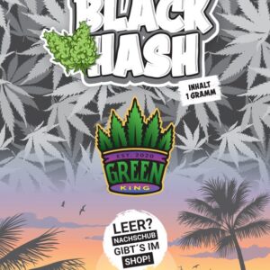 Verpackung von Black Hash mit CBD Gehalt unter 40% und Logo von GreenKing.